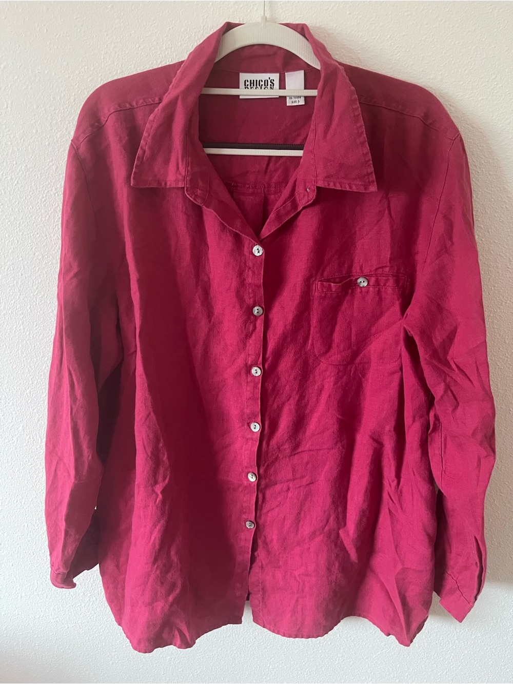 Chico's Button-Down Shirt in Fuchsia Pink